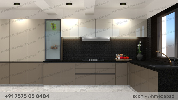 back painted glass modular kitchen