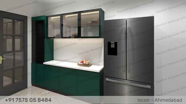 back painted glass modular kitchen manufacturer